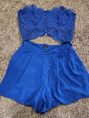 Blue Lace Bandeau Crop Top by Iris